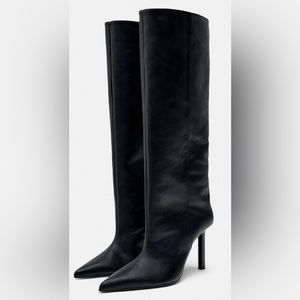 Zara STRAIGHT SHAFT KNEE HIGH HEELED BOOTS 10 BLACK